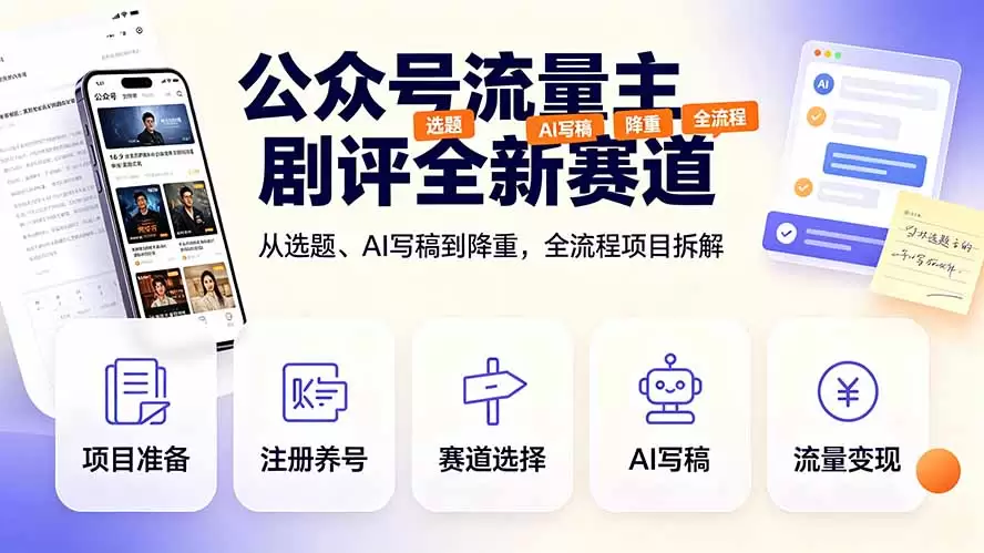 公众号流量主剧评全新赛道，从选题、AI写稿到降重，全流程项目拆解|青心网创站