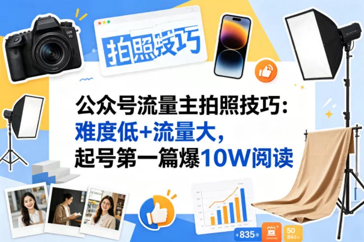 公众号流量主之拍照技巧赛道，难度低+流量大，起号第一篇就爆了10w阅读|青心网创站