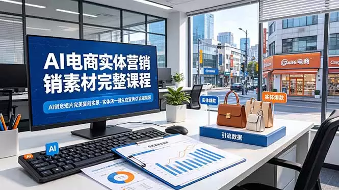 AI电商实体营销素材完整课程，AI创意短片完美复刻实景，实体店一键生成宣传引流短视频|青心网创站