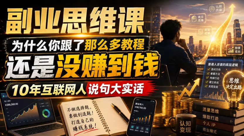 副业思维课，为什么你跟了那么多教程，还是没赚到钱，10年互联网人说句大实话【揭秘】|青心网创站