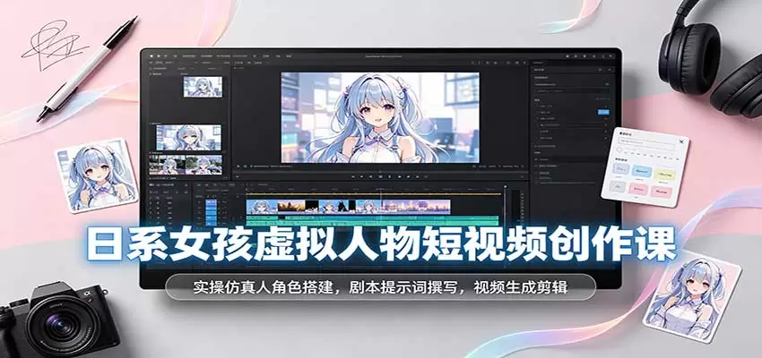 日系女孩虚拟人物短视频创作课：实操仿真人角色搭建，剧本提示词撰写，视频生成剪辑 - 青心资源站