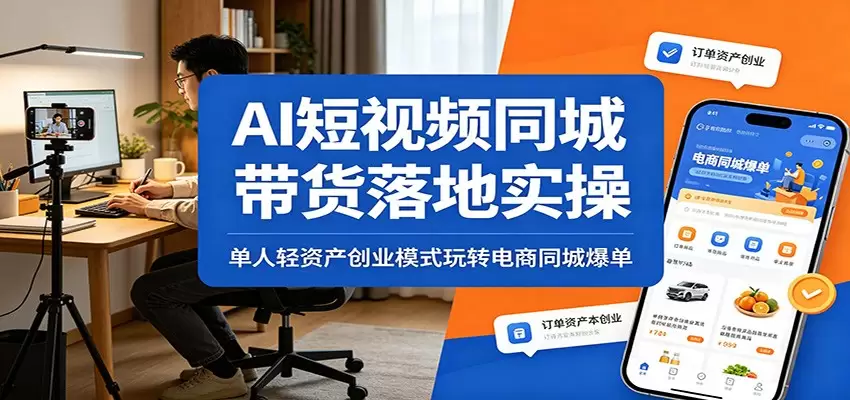 AI短视频同城带货落地实操：单人轻资产创业模式玩转电商同城爆单|青心网创站