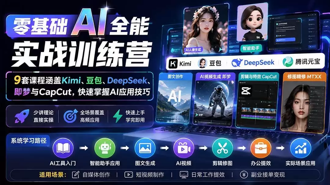 （20134期）零基础AI全能实战训练营：9套课程涵盖Kimi、豆包、DeepSeek、即梦与CapCut，快速掌握AI应用技巧 - 青心资源站