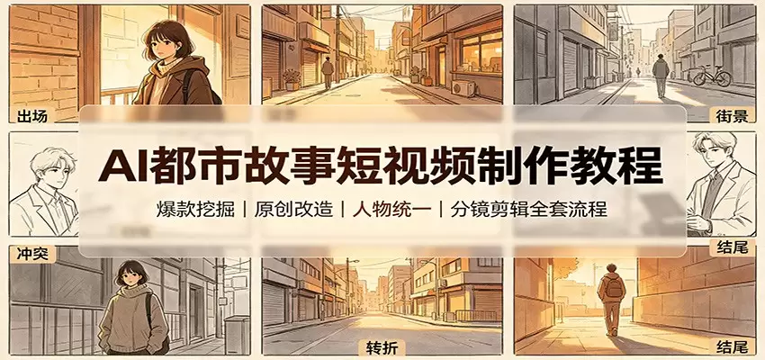 AI都市故事短视频制作教程：爆款挖掘原创改造，人物统一分镜剪辑全套流程|青心网创站