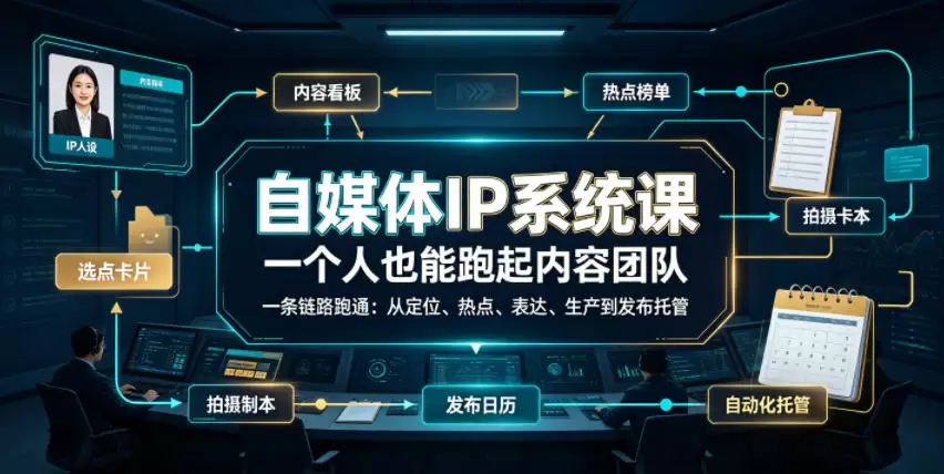 自媒体IP系统课，一个人也能跑起内容团队，一条链路跑通，从定位、热点、表达、生产到发布托管|青心网创站