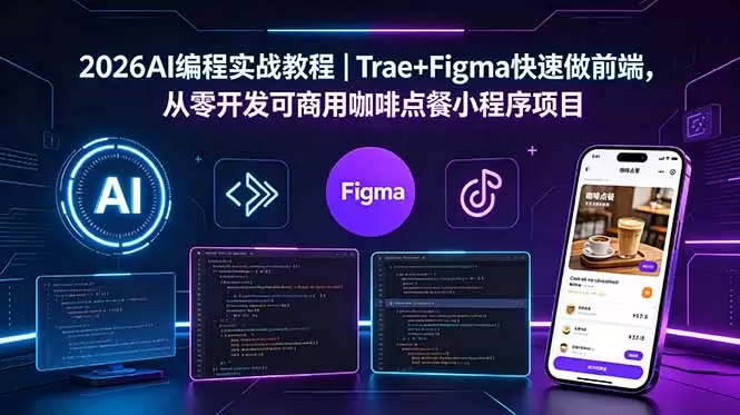 2026AI编程实战教程｜Trae+Figma快速做前端，从零开发可商用咖啡点餐小程序项目|青心网创站