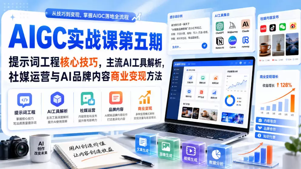 刺猬星球·AIGC实战课第五期，提示词工程核心技巧，主流AI工具解析，社媒运营与AI品牌内容商业变现方法|青心网创站