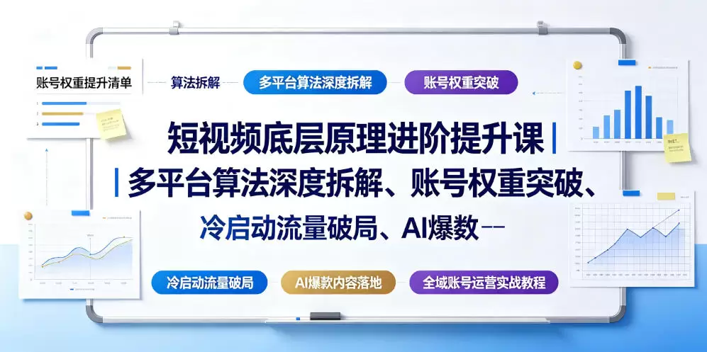 短视频底层原理进阶提升课｜多平台算法深度拆解、账号权重突破、冷启动流量破局、AI爆款内容落地与全域账号运营实战教程|青心网创站