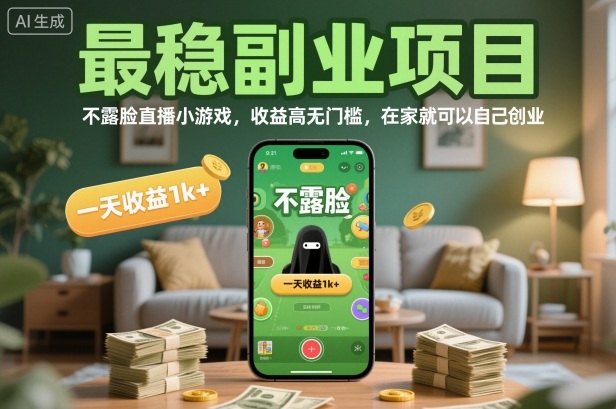 最稳副业项目，不露脸直播小游戏，收益高无门槛，一天收益1k+，在家就可以自己创业【揭秘】-青心网创站