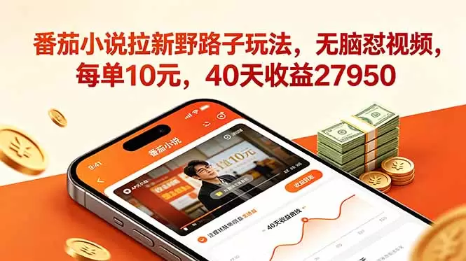 番茄小说拉新野路子玩法，无脑怼视频，每单10元，40天收益27950|青心网创站