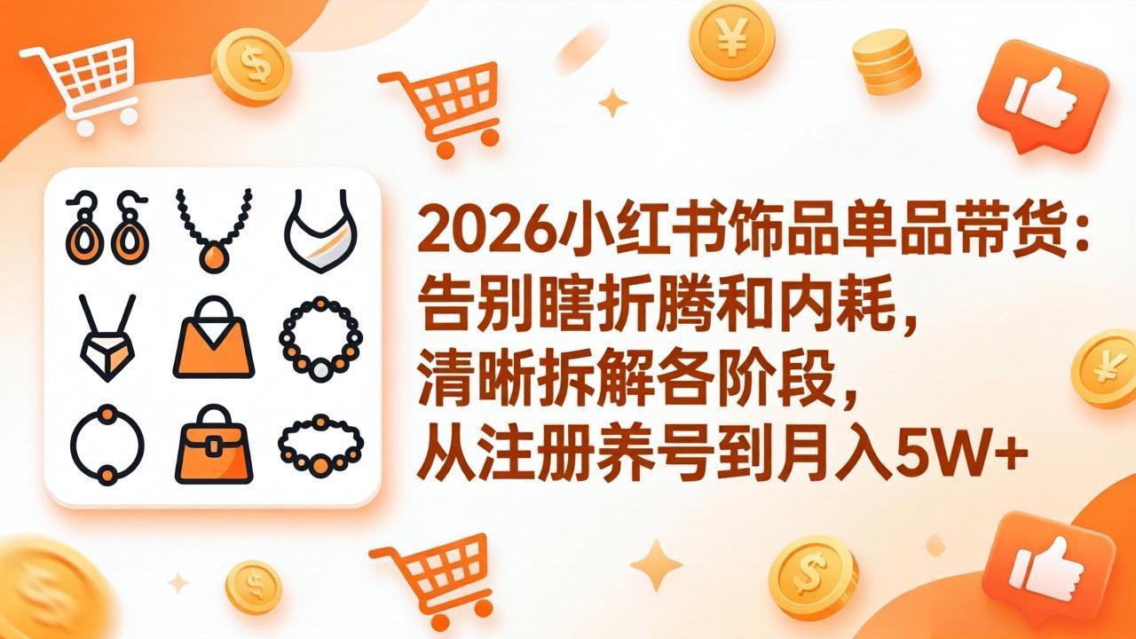 2026小红书饰品单品带货：告别瞎折腾和内耗，清晰拆解各阶段，从注册养号到月入5W+|青心网创站