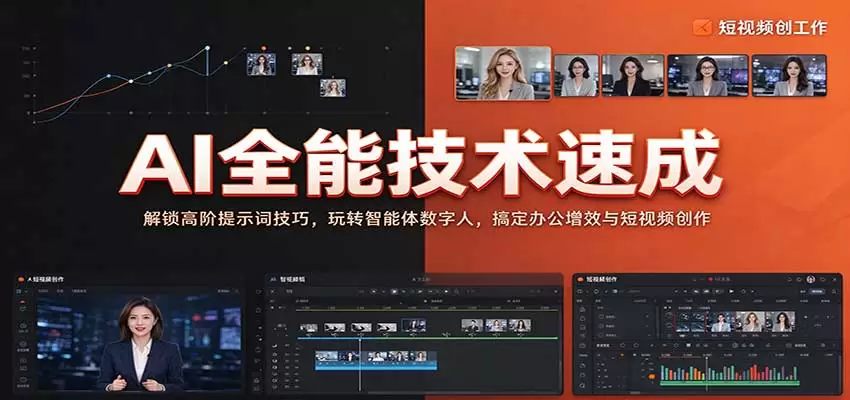 AI全能技术速成：解锁高阶提示词技巧，玩转智能体数字人，搞定办公增效与短视频创作 - 青心资源站