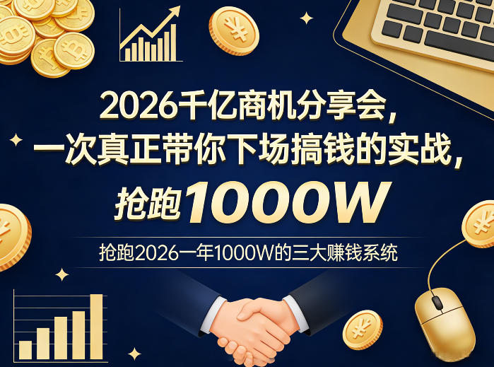 2026千亿商机分享会，一次真正带你下场搞钱的实战，抢跑2026一年1000W的三大賺钱系统|青心网创站