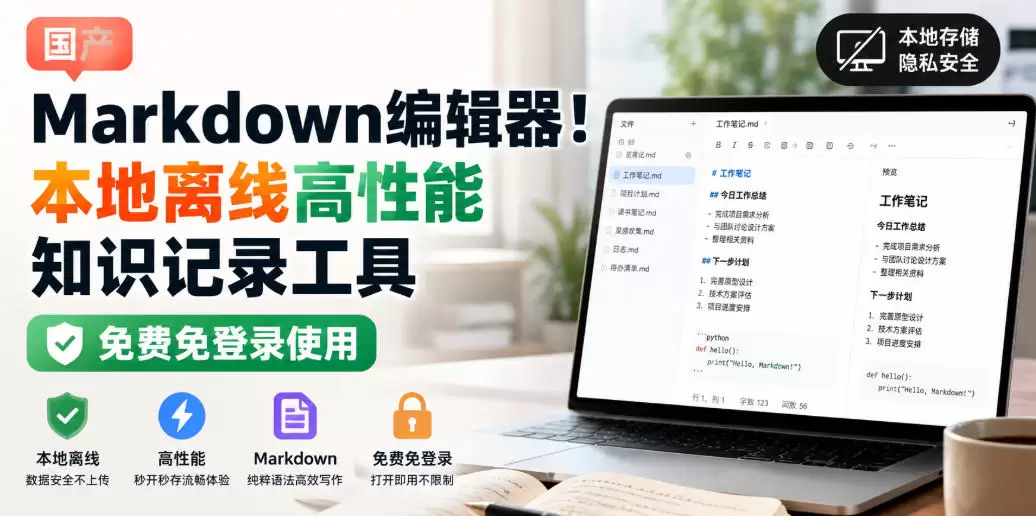 国产Markdown编辑器！本地离线高性能知识记录工具，免费免登录使用 - 青心资源站