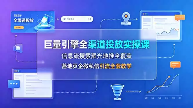 巨量引擎全渠道投放实操课，信息流搜索聚光地推全覆盖，落地页企微私信引流全套教学|青心网创站