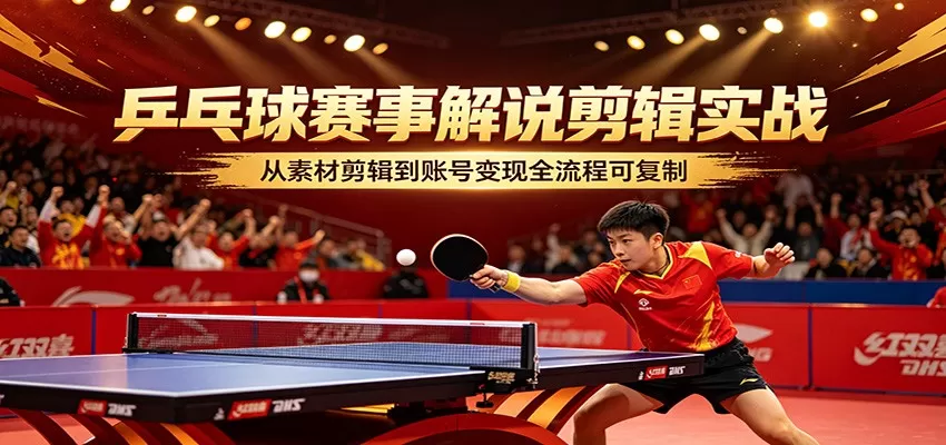 乒乓球赛事解说剪辑实战，从素材剪辑到账号变现全流程可复制|青心网创站