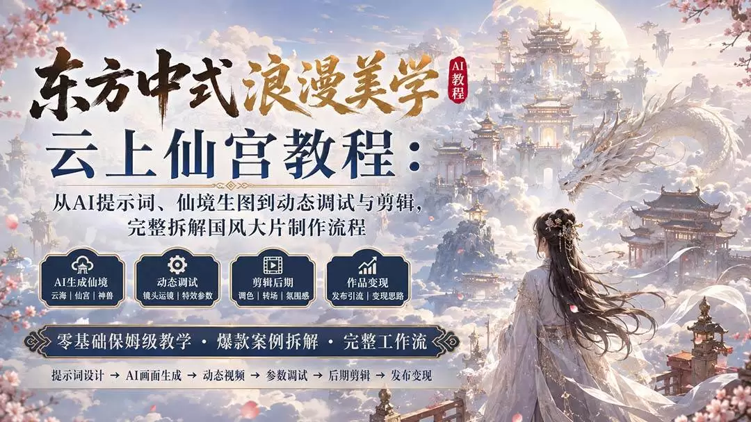 (20147期)东方中式浪漫美学云上仙宫教程:从AI提示词、仙境生图到动态调试与剪辑,完整拆解国风大片制作流程 (20147期)东方中式浪漫美学云上仙宫教程:从AI提示词、仙境生图到动态调试与剪辑,完整拆解国风大片制作流程