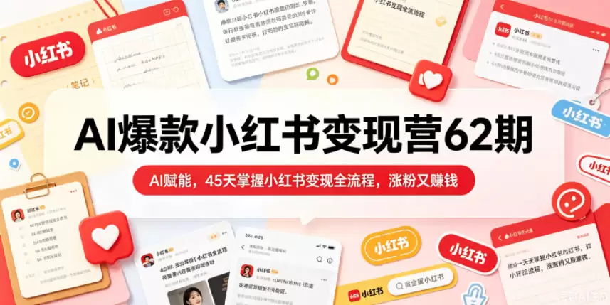 AI爆款小红书变现营62期2026年5月，AI赋能，45天掌握小红书变现全流程，涨粉又賺钱|青心网创站