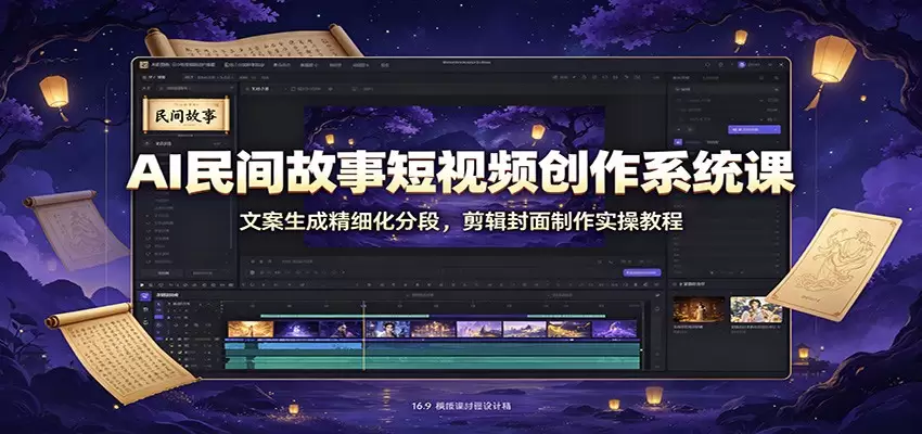 AI民间故事短视频创作系统课：文案生成精细化分段，剪辑封面制作实操教程|青心网创站