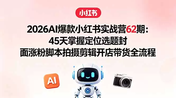 2026AI爆款小红书实战营62期：45天掌握定位选题封面涨粉脚本拍摄剪辑开店带货全流程|青心网创站