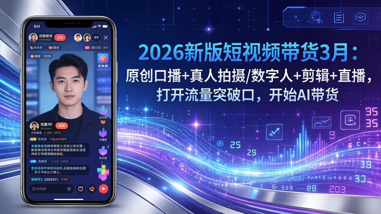 2026新版短视频带货3月:原创口播+真人拍摄/数字人+剪辑+直播,打开流量突破口,开始AI带货|青心网创站
