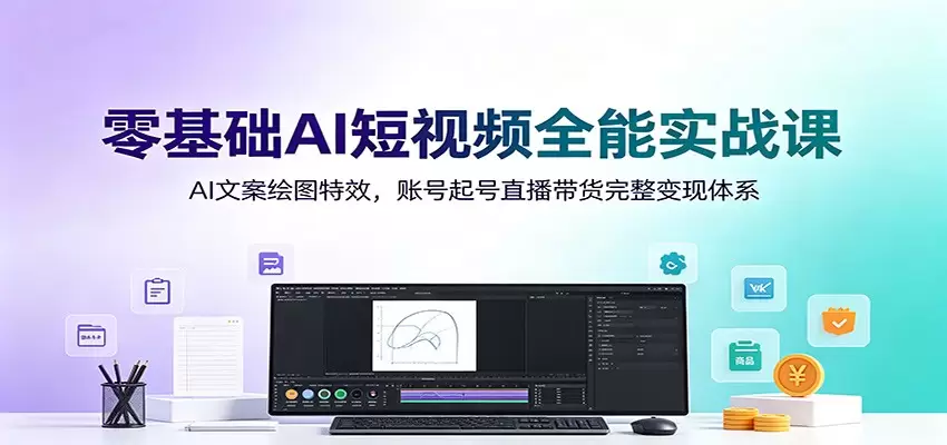 零基础AI短视频全能实战课：AI文案绘图特效，账号起号直播带货完整变现体系|青心网创站