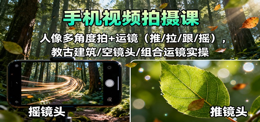 手机视频拍摄课:人像多角度拍+运镜(推/拉/跟/摇),古建筑/空镜头/组合运镜实操-青心网创站