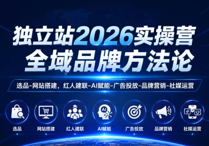独立站2026实操营，全域品牌方法论，选品-网站搭建，红人建联-AI赋能-广告投放-品牌营销-社煤运营|青心网创站