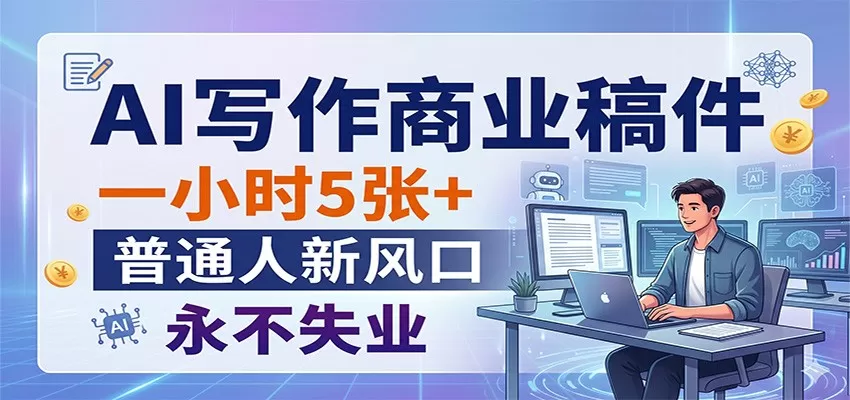 AI写作商业稿件，一小时5张+，普通人新风口，永不失业|青心网创站