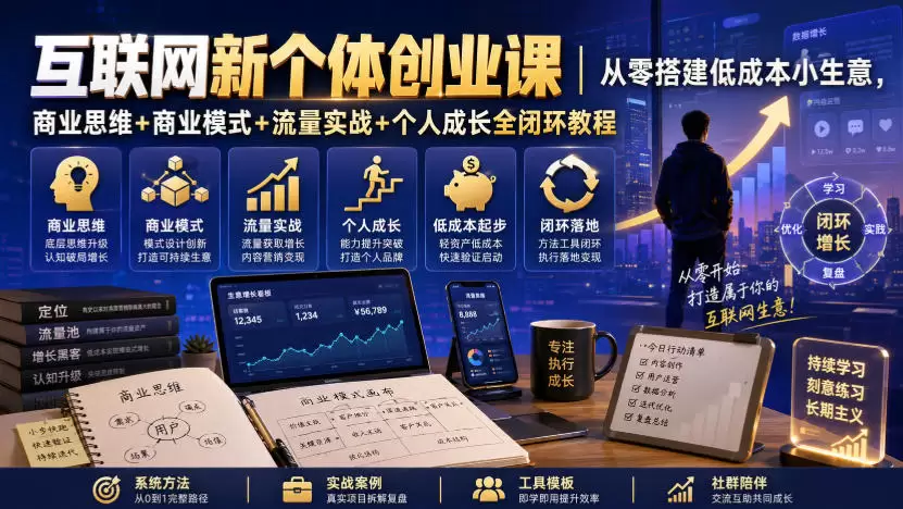 互联网新个体创业课｜从零搭建低成本小生意，商业思维+商业模式+流量实战+个人成长全闭环教程|青心网创站