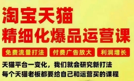 淘宝天猫精细化爆品运营课,免费流量打法-付费广告放大-利润增长-三大核心痛点,一次全部解决-青心网创站