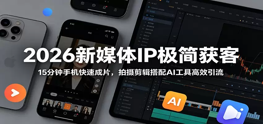 2026新媒体IP极简获客：15分钟手机快速成片，拍摄剪辑搭配AI工具高效引流|青心网创站