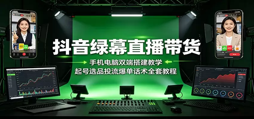 抖音绿幕直播带货：手机电脑双端搭建教学，起号选品投流爆单话术全套教程|青心网创站