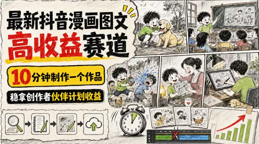 最新抖音漫画图文高收益赛道，10分钟制作一个作品，稳拿创作者伙伴计划收益|青心网创站