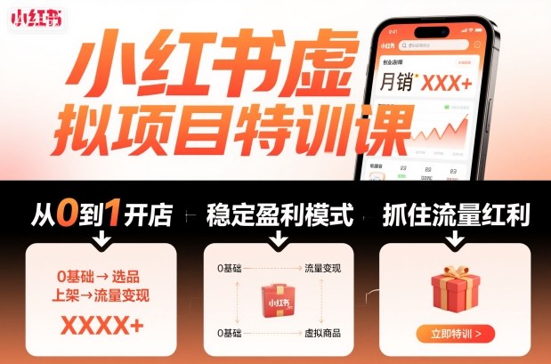 小红书虚拟项目特训课,帮你从0到1打造稳定盈利的店铺,抓住流量红利(更新9月)-青心网创站