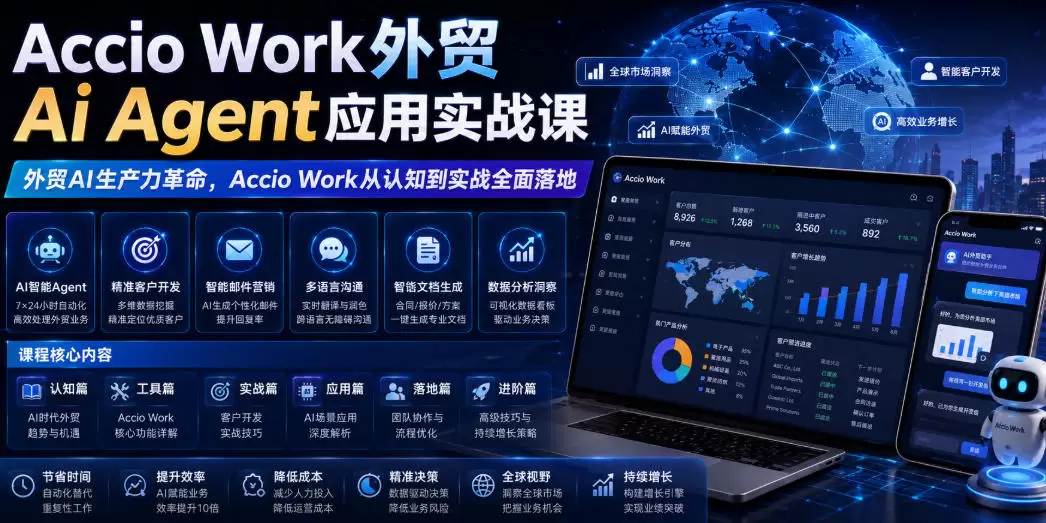 Accio Work外贸Ai Agent应用实战课，外贸AI生产力革命，Accio Work从认知到实战全面落地|青心网创站