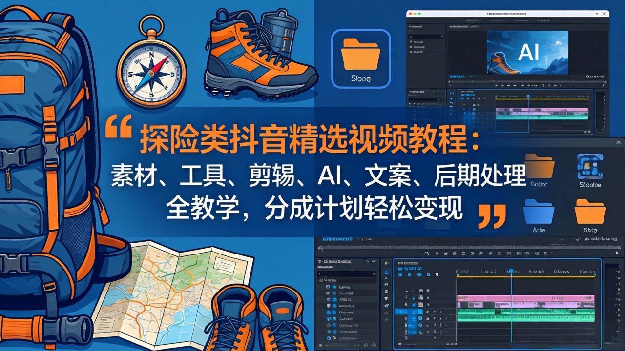 （17994期）探险类抖音精选视频教程：素材、工具、剪辑、AI、文案、后期处理全教学，分成计划轻松变现|青心网创站