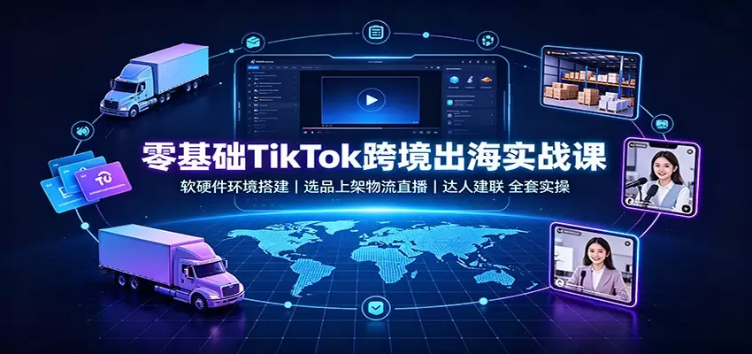 零基础TikTok跨境出海实战课：软硬件环境搭建，选品上架物流直播，达人建联全套实操|青心网创站