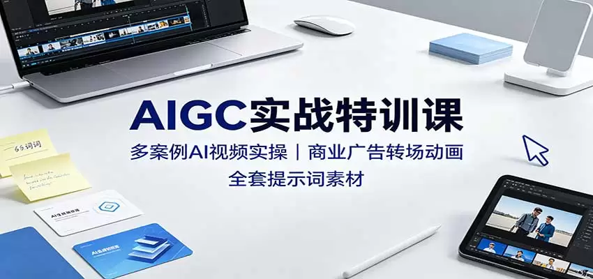 AIGC实战特训课：多案例AI视频实操，商业广告转场动画，全套提示词素材 - 青心资源站