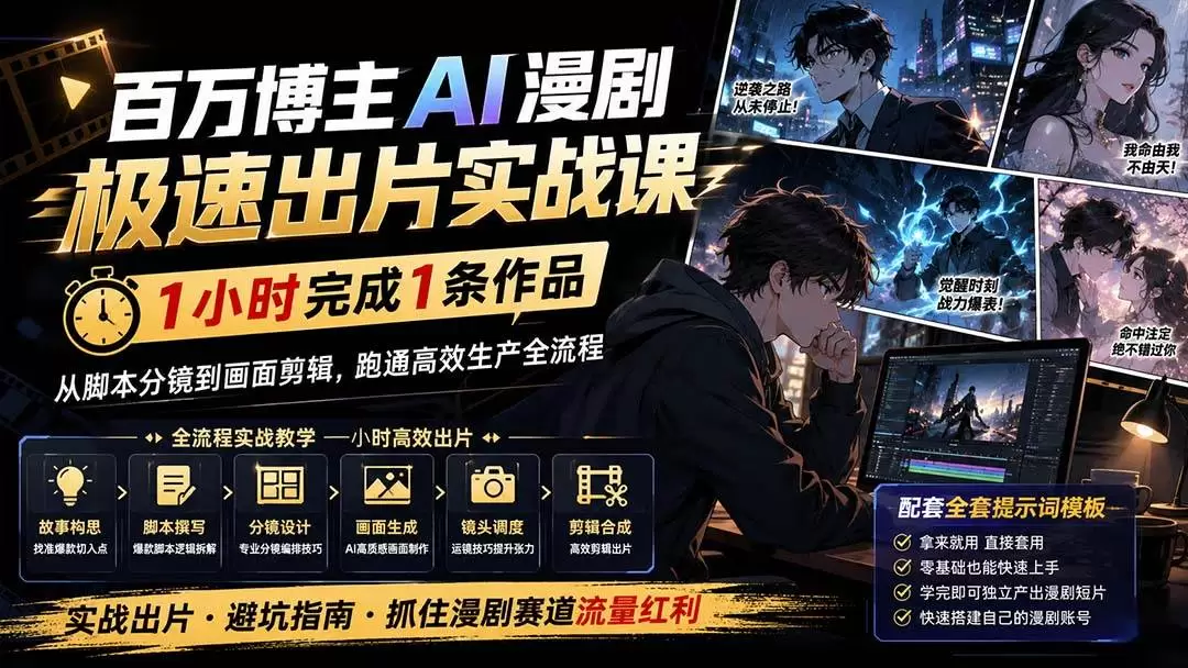 （20173期）百万博主AI漫剧极速出片实战课：1小时产出条作品，从脚本分镜到画面剪辑，跑通高效生产全流程 - 青心资源站