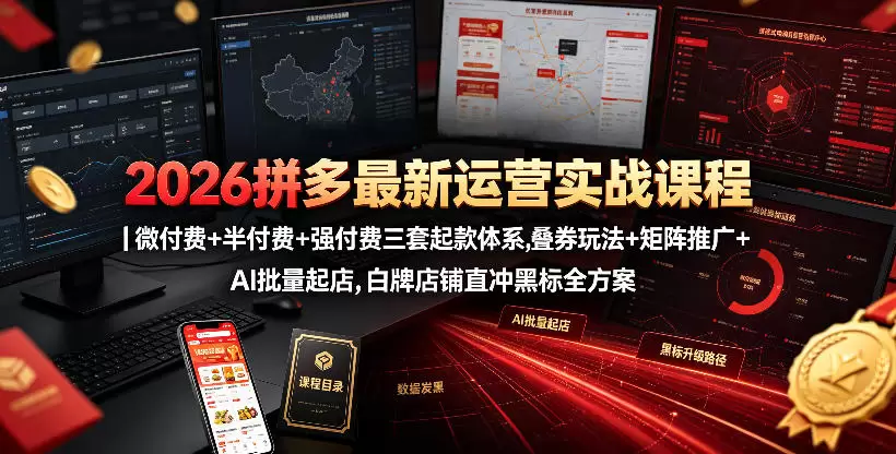 2026拼多多最新运营实战课程｜微付费+半付费+强付费三套起款体系，叠券玩法+矩阵推广+AI批量起店，白牌店铺直冲黑标全方案|青心网创站