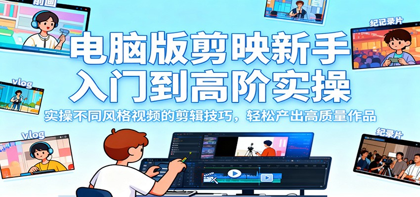 电脑版剪映新手入门到高阶实操,实操不同风格视频的剪辑技巧,轻松产出高质量作品-青心网创站