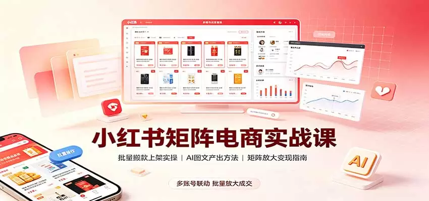 小红书矩阵电商实战课：批量搬款上架实操，AI图文产出，矩阵放大变现指南|青心资源站