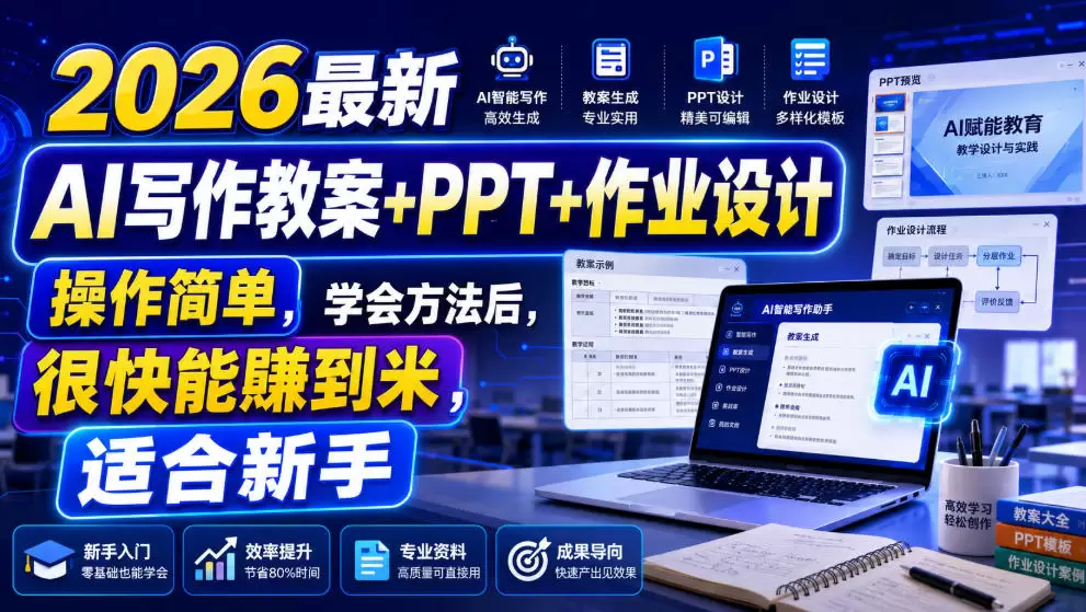 2026最新AI写作教案+PPT+作业设计，操作简单，学会方法后，很快能賺到米，适合新手|青心网创站