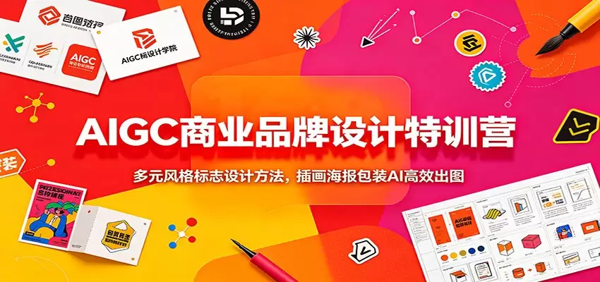 AIGC商业品牌设计特训营：多元风格标志设计方法，插画海报包装AI高效出图|青心网创站