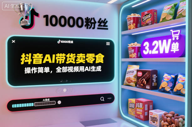 抖音AI带货卖零食,操作简单,全部视频用AI生成,一万粉丝,卖了3.2W单-青心网创站