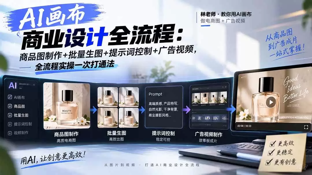 （20576期）AI画布商业设计全流程：商品图制作+批量生图+提示词控制+广告视频，全流程实操一次打通法 - 青心资源站