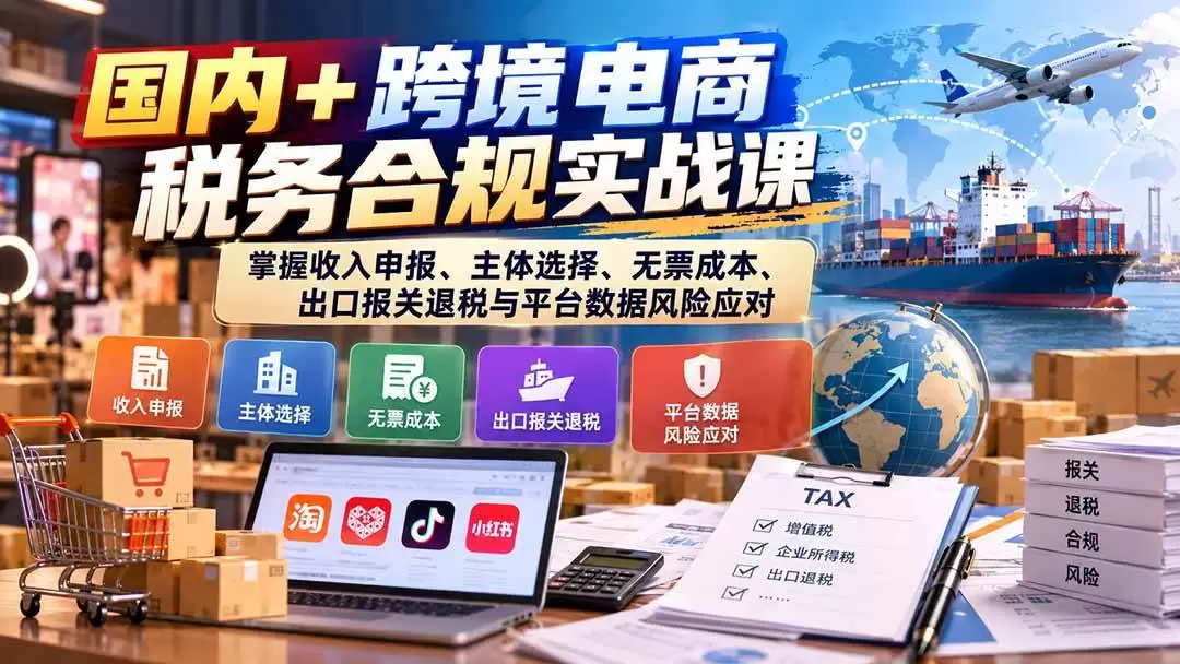 （20686期）国内+跨境电商税务合规实战课：掌握收入申报、主体选择、无票成本、出口报关退税与平台数据风险应对 - 青心资源站