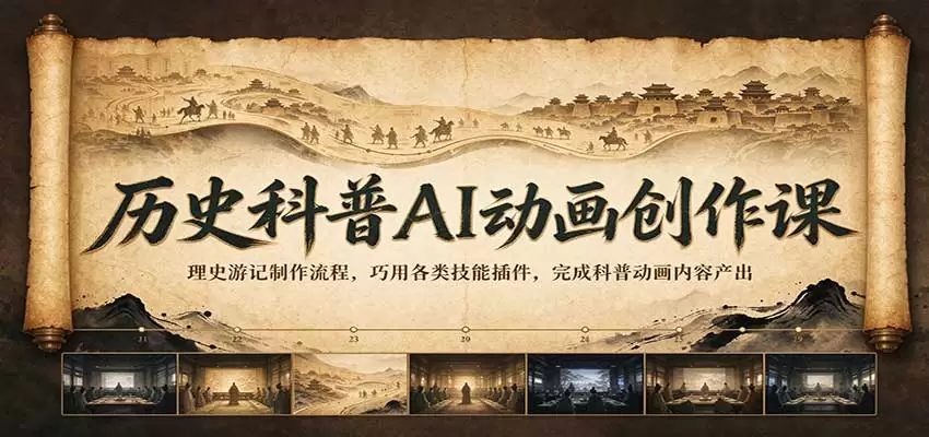 历史科普AI动画创作课：理史游记制作流程，巧用各类技能插件，完成科普动画内容产出 - 青心资源站