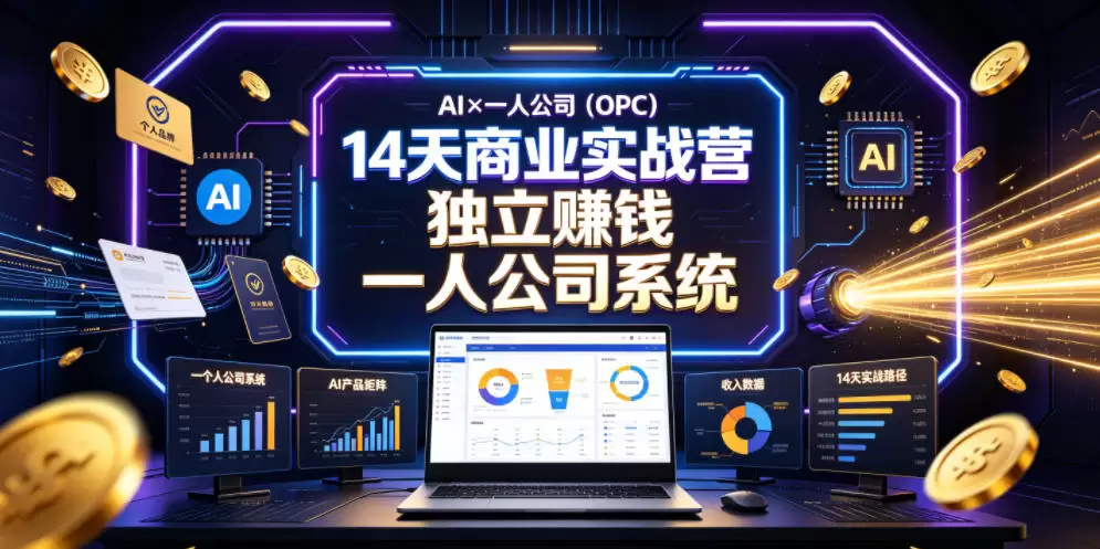 AI×一人公司(OPC)14天商业实战营，用AI帮你搭建一个属于你自己的、能独立賺钱的一人公司系统|青心网创站
